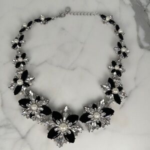 Black and Clear Faux Pearl Crystal Statement Necklace Glam Bling Black Tie Event